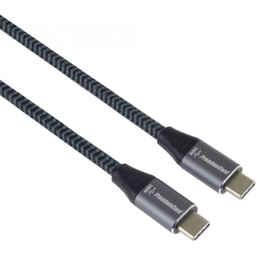 PREMIUMCORD cable USB-C M/M, 100W 20V/5A 480Mbps cotton braid, 1m – 3
