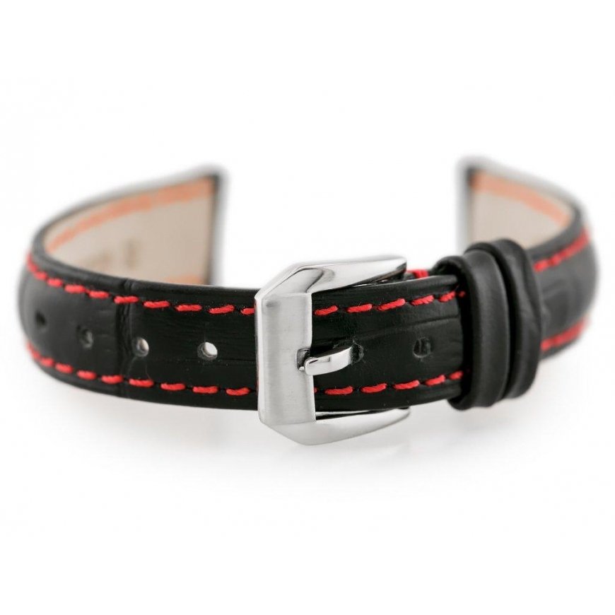 Pacific W64 black/red 12mm leather watch strap