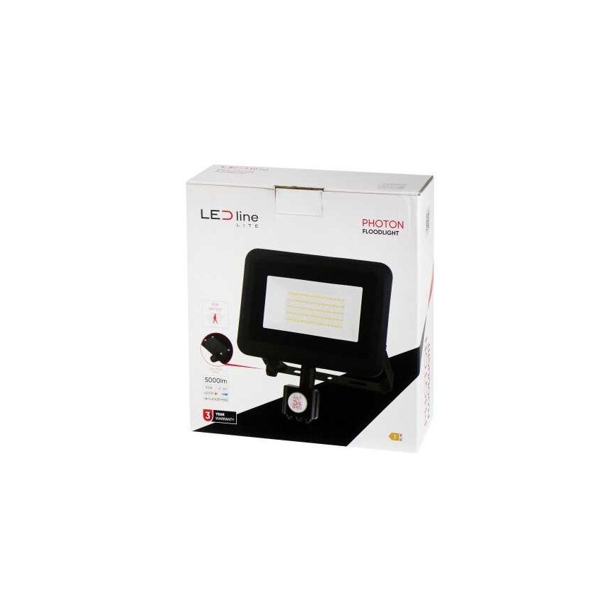 Outdoor light with motion sensor LED 50W neutral white 230Vac, 5000lm, IP65, black, PHOTON, LED LINE – 3