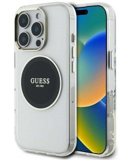 Case Guess IML Metal Colored Circle Classic Logo MagSafe iPhone 16 Pro Max mustalle