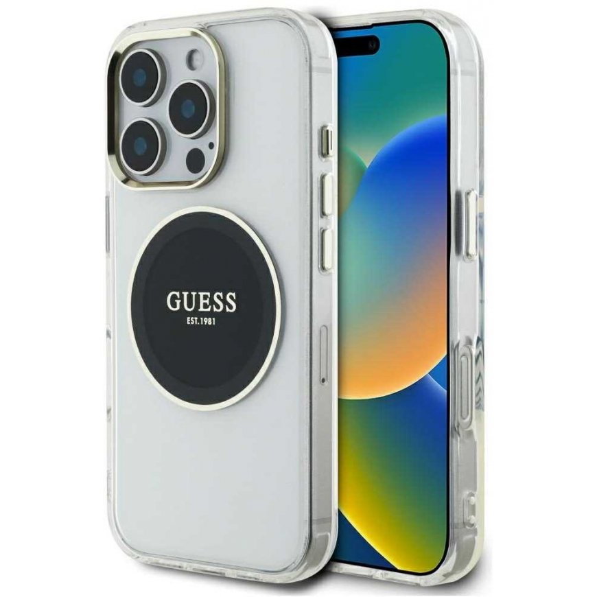 Case Guess IML Metal Colored Circle Classic Logo MagSafe for iPhone 16 Pro Max black