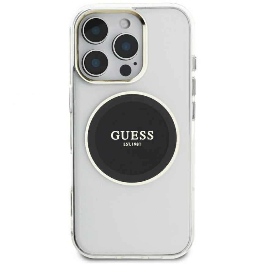 Case Guess IML Metal Colored Circle Classic Logo MagSafe iPhone 16 Pro Max mustalle – 4