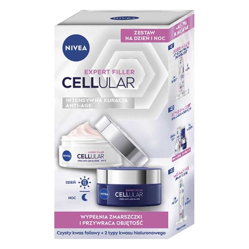 NIVEA EXPERT FILLER CELLULAR Gift Set Intensive Anti-Age Treatment dieninis kremas + naktinis kremas