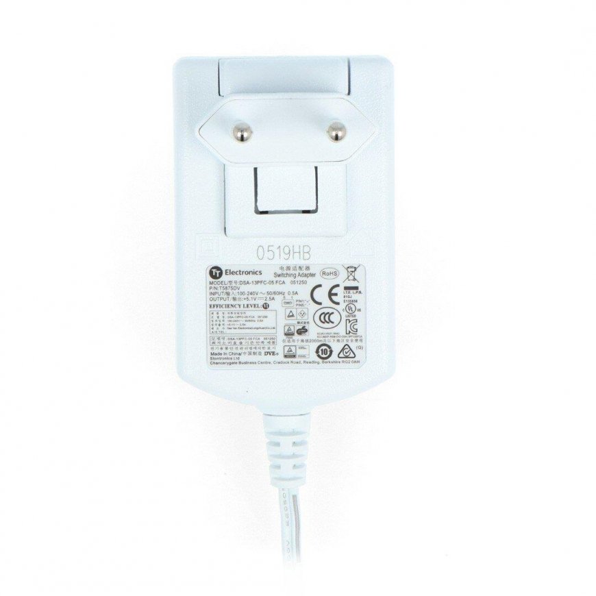 Rpi Accessories Power supply for T5875DV Raspberry Pi 3B+/3B/2B/Zero - microUSB 5.1V/2.5A - white – 2