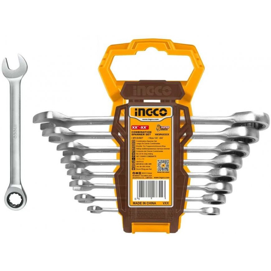 Ingco HKSPAR1082 Ratchet wrench CrMo 8-19mm 8pcs