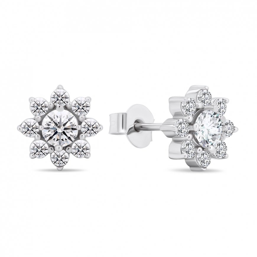 Brilio Silver Brilio Silver Decent silver earrings with zircons Flowers EA577W