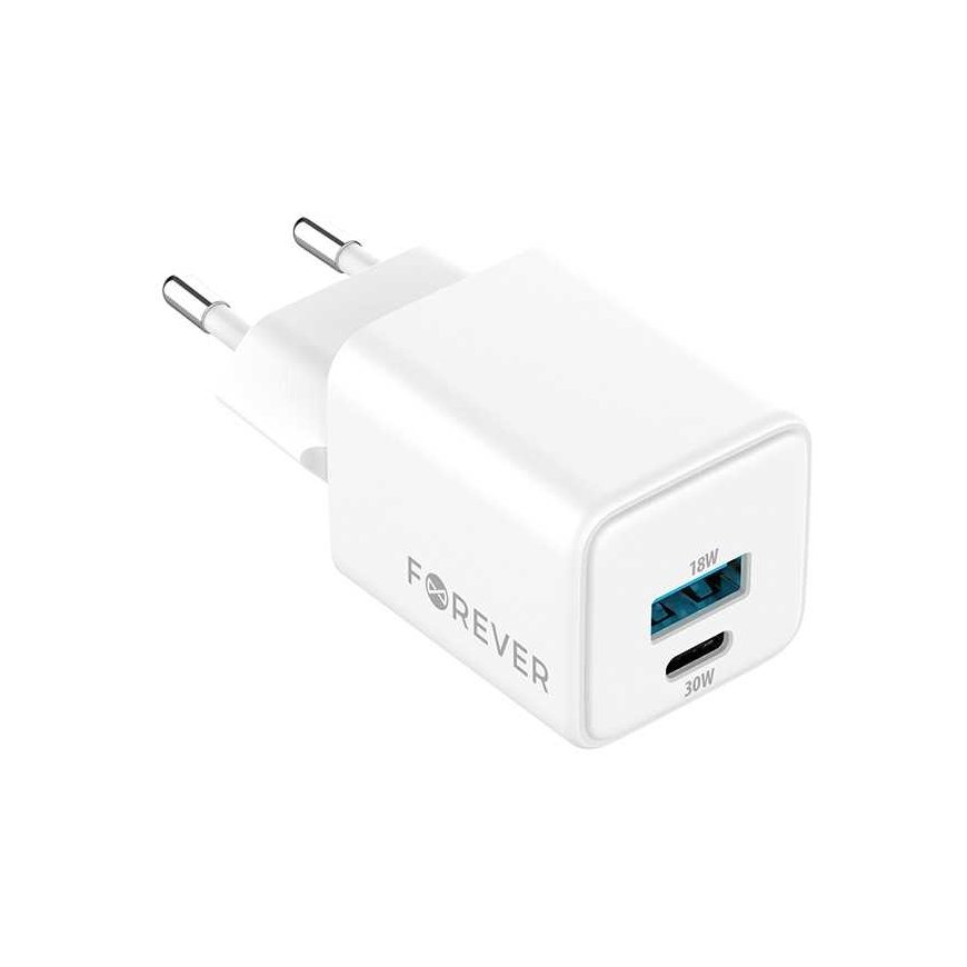 Telforceone Forever TC-08-30AC GaN PD QC charger 1x USB-C 1x USB 30W white