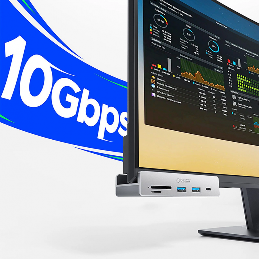 Orico MH5PC šakotuvo gnybtas, montuojamas USB-C / 2x USB-A 3.2 + 1x USB-C 3.2 + 1x SD&TF - sidabro spalvos – 3