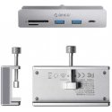Orico MH5PC -keskitinliitin, asennettava USB-C / 2x USB-A 3.2 + 1x USB-C 3.2 + 1x SD&TF - hopean värinen