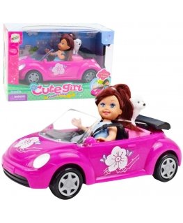 Lean Toys Doll in a Pink Convertible Car with a Puppy