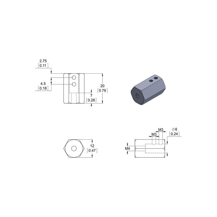 Pololu šešiakampis ratų adapteris 12mm/6mm - 2 vienetai – 3