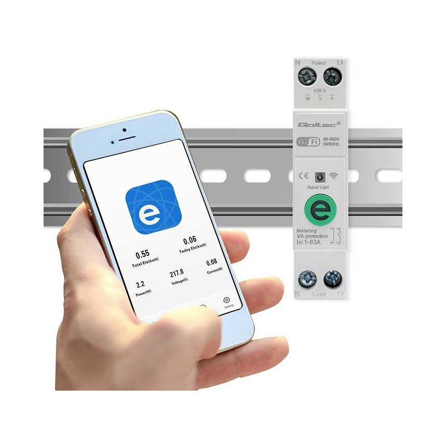 Qoltec Przekaźnik 63A na szynę DIN with licznikiem energii elektrycznej | eWeLink from Sonoff | Wi-Fi | Diode LED – 2