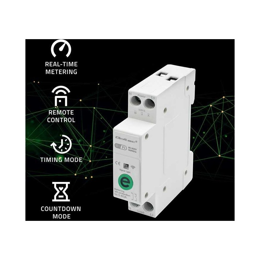 Qoltec Przekaźnik 63A na szynę DIN with licznikiem energii elektrycznej | eWeLink from Sonoff | Wi-Fi | Diode LED – 3