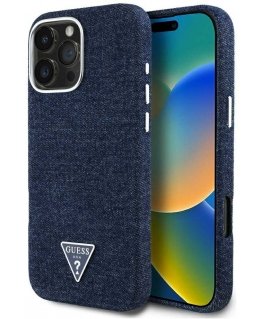 Guess Denim Triangle Logo MagSafe iPhone 16 Pro -suojakuori - Sininen