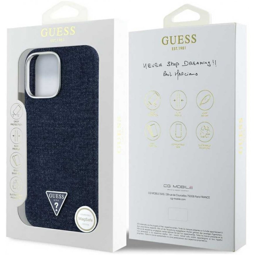 Guess Denim Triangle Logo MagSafe iPhone 16 Pro Case - Blue – 2