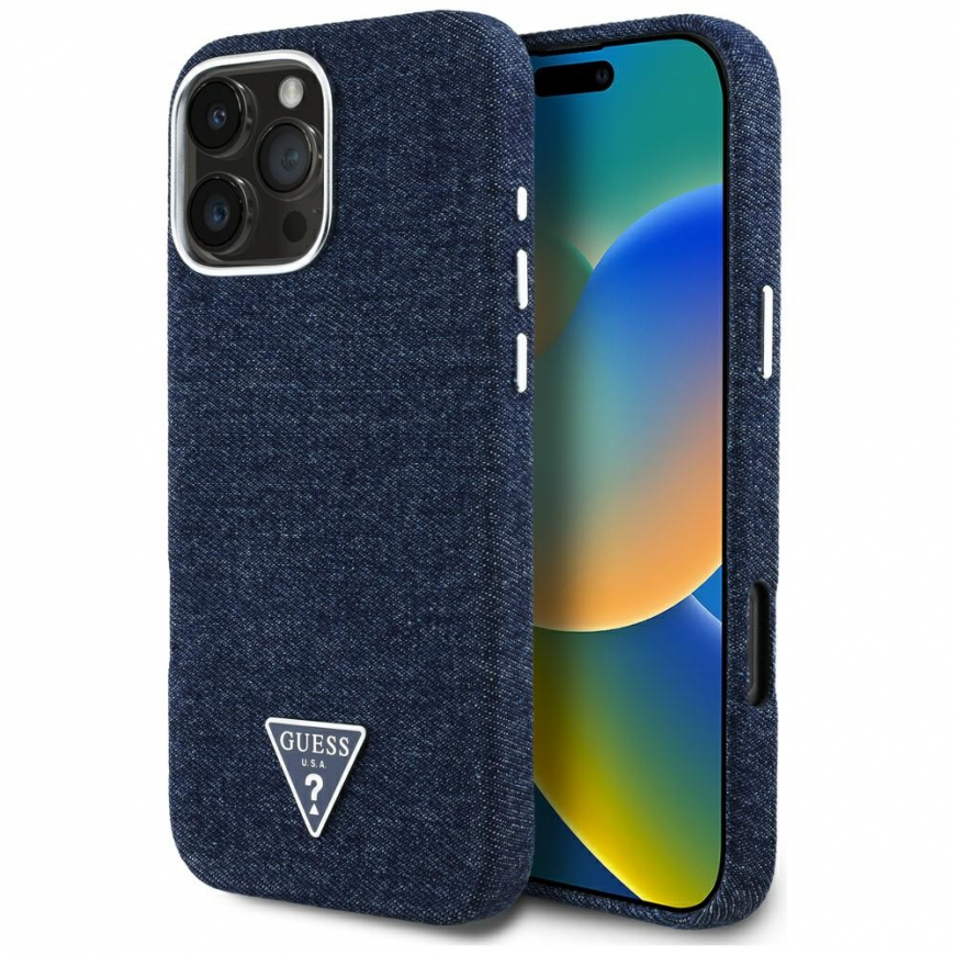 Guess Denim Triangle Logo MagSafe iPhone 16 Pro Dėklas - Mėlyna – 3