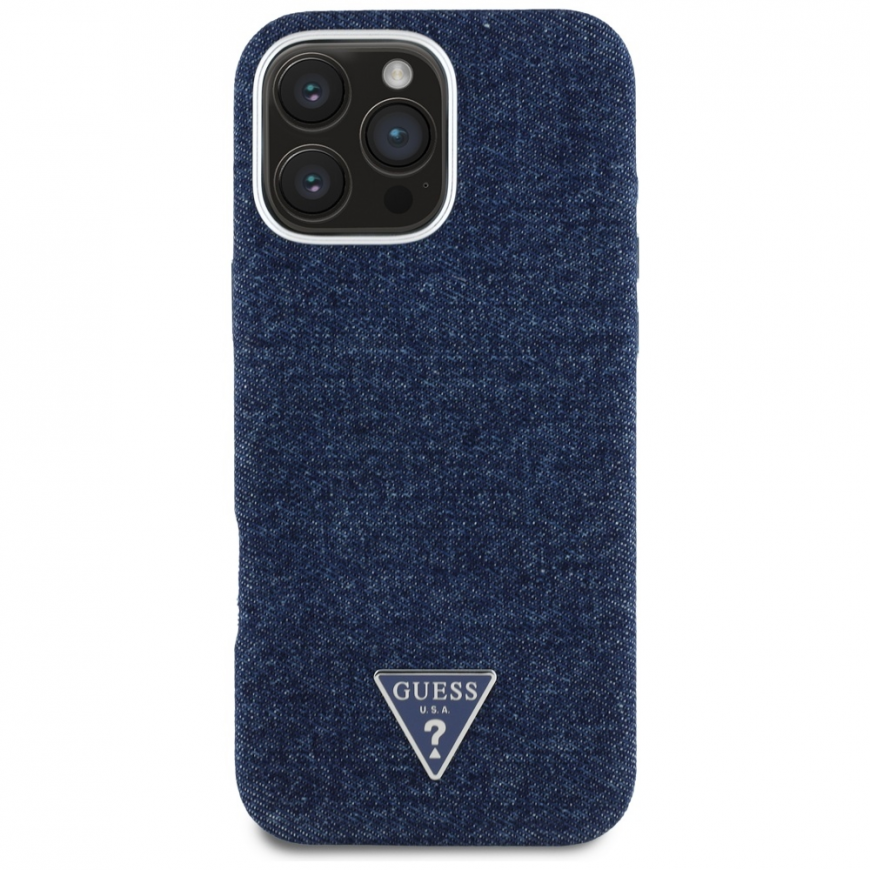 Guess Denim Triangle Logo MagSafe iPhone 16 Pro -suojakuori - Sininen – 5