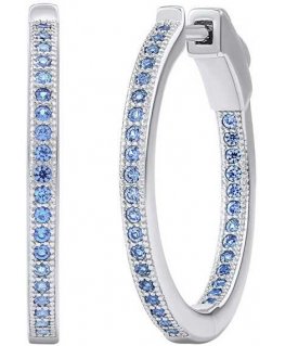 Silvego MILLA 22mm Sidabrinis Hoop Earrings with Mėlyna Sapphire JJJE0106ELB