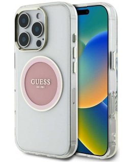 Dėklas Guess IML Metal Colored Circle Classic Logo MagSafe do iPhone 16 Pro rožinė