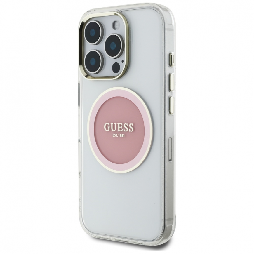 Case Guess IML Metal Colored Circle Classic Logo MagSafe for iPhone 16 Pro pink – 3