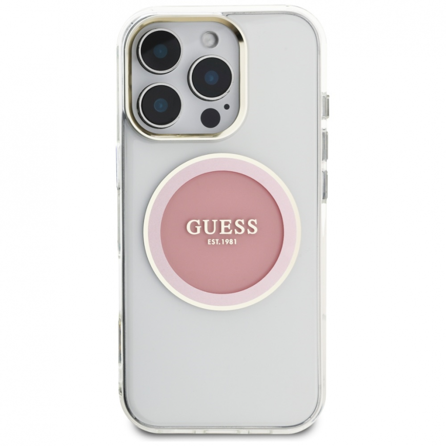 Dėklas Guess IML Metal Colored Circle Classic Logo MagSafe do iPhone 16 Pro rožinė – 4