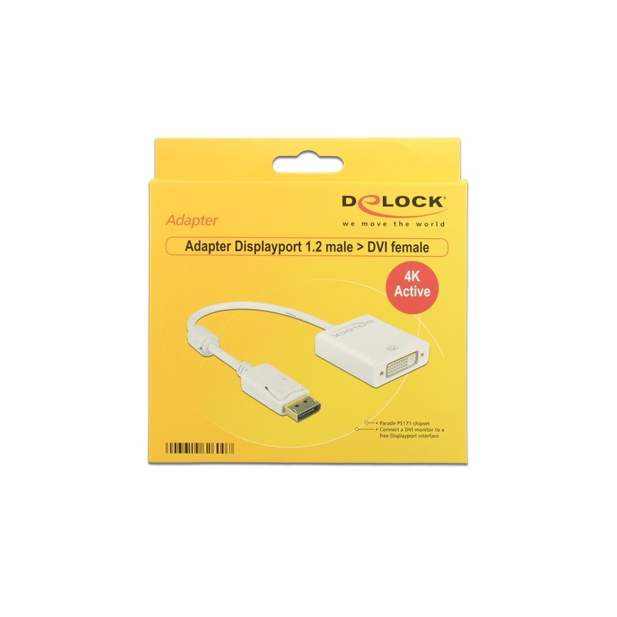 DeLOCK 62600 video kabeļu aksesuārs 0,2 m DisplayPort DVI-I Balts