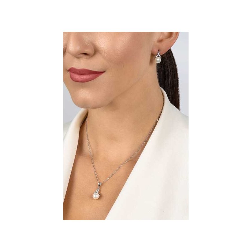 Brilio Silver Charming silver pearl jewelry set SET276W (earrings, pendant)