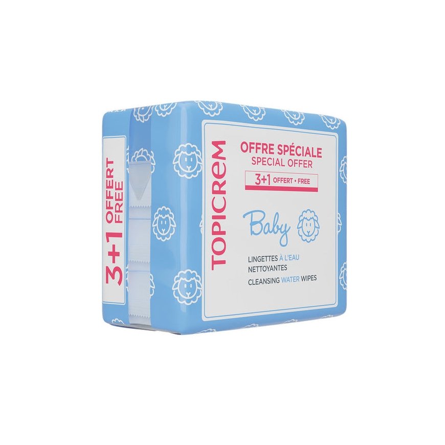 Topicrem BABY water-based cleansing wipes, pack of 4 x 60 units