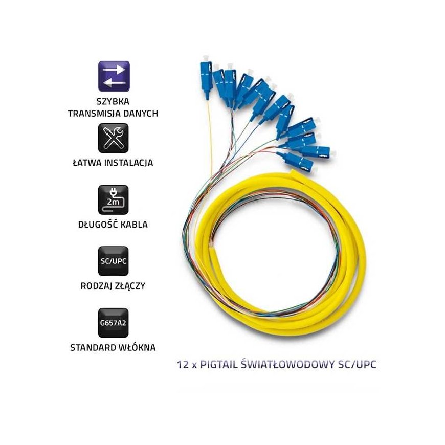Qoltec 12 x SC/UPC fiber optic patch cord | Singlemode | G657A2 | 2 m – 4