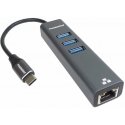 PREMIUMCORD USB-C -sovitin, jossa on gigabitin 10/100/1000 Mbps + 3 USB 3.0 -porttia PREMIUMCORD USB-C -sovitin, jossa on gigabitin 10/100/1000 Mbps + 3 USB 3.0 -porttia