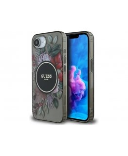 Case Guess IML Flowers MagSafe for iPhone 16e black