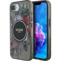Case Guess IML Flowers MagSafe for iPhone 16e black Case Guess IML Flowers MagSafe for iPhone 16e black