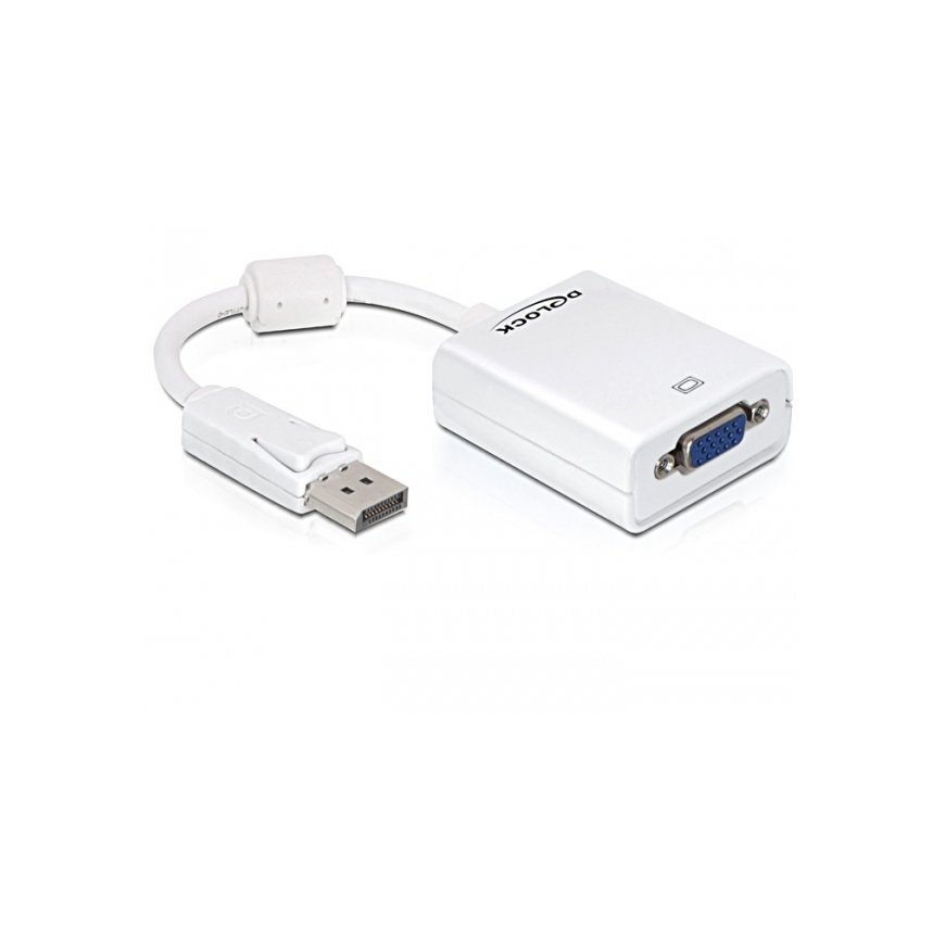 DeLOCK 61766 video kabeļu aksesuārs 0,125 m VGA (D-Sub) DisplayPort Balts