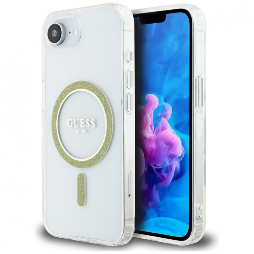 Guess IML Glitter Circle MagSafe iPhone 16e dėklas – skaidrus – 2