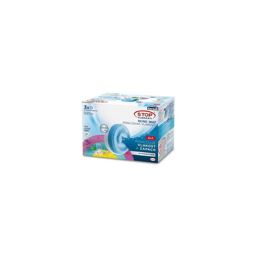 Dehumidifier Ceresit STOP VLHKOSTI AERO 360° replacement tablets triopack (lavender+kvítí+vodopád) 3x450g