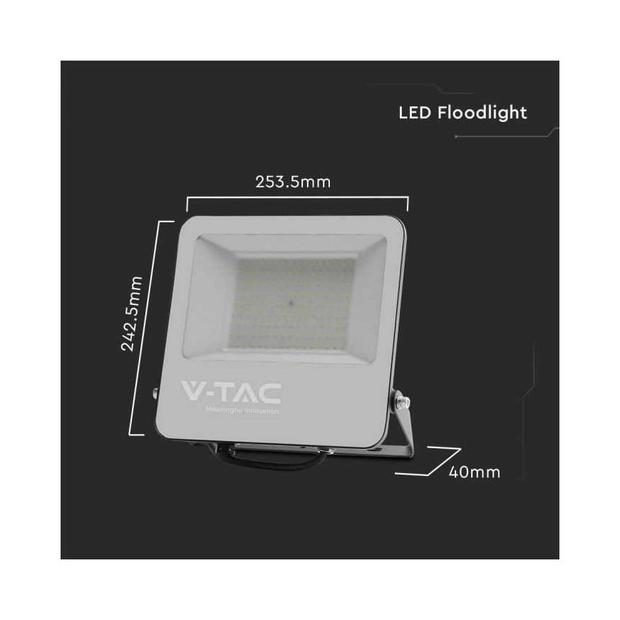V-tac 100W LED-valonheitin, musta kotelo, 6500K – 2