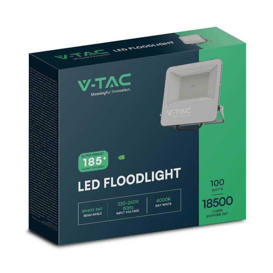 V-tac 100W LED floodlight, black housing, 6500K – 5