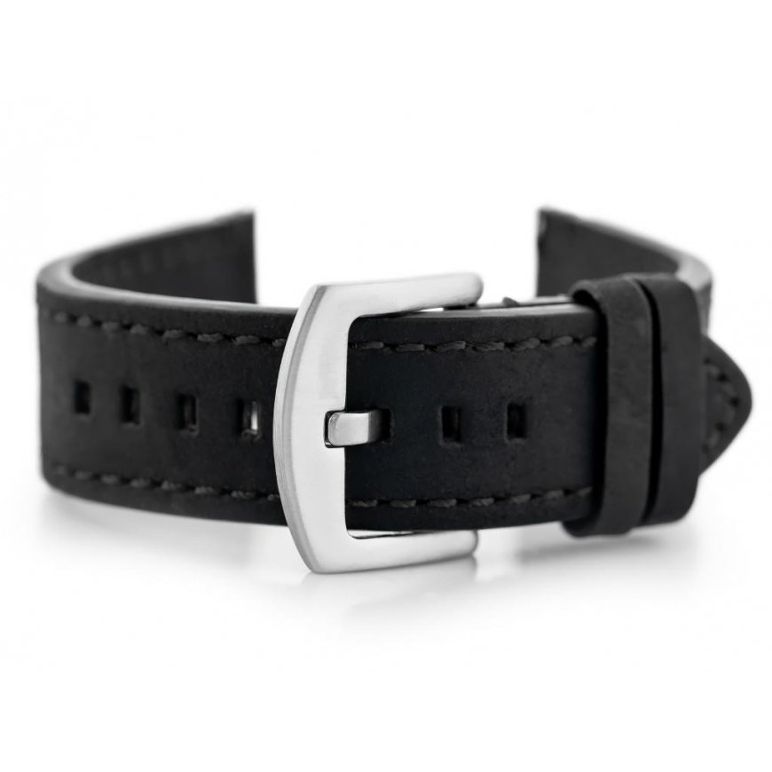 Pacific W72 leather watch strap - juodas/juodas 22mm