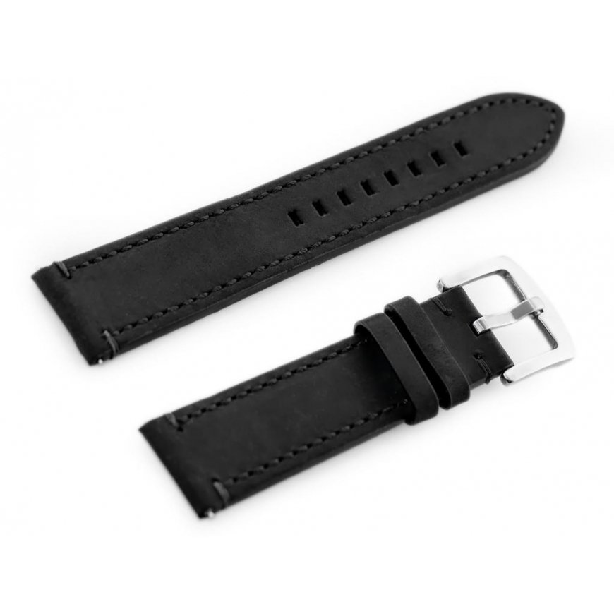 Pacific W72 leather watch strap - juodas/juodas 22mm – 2