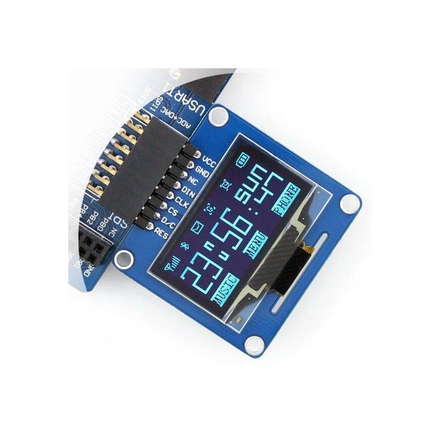 OLED ekranas mėlynas, 1.3” (A), 128x64px SPI/I2C, kampinės jungtys, Waveshare 10444