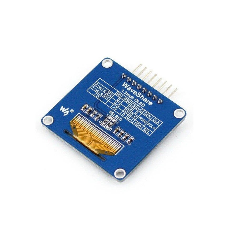 OLED display blue, 1.3” (A), 128x64px SPI/I2C, angled connectors, Waveshare 10444 – 3
