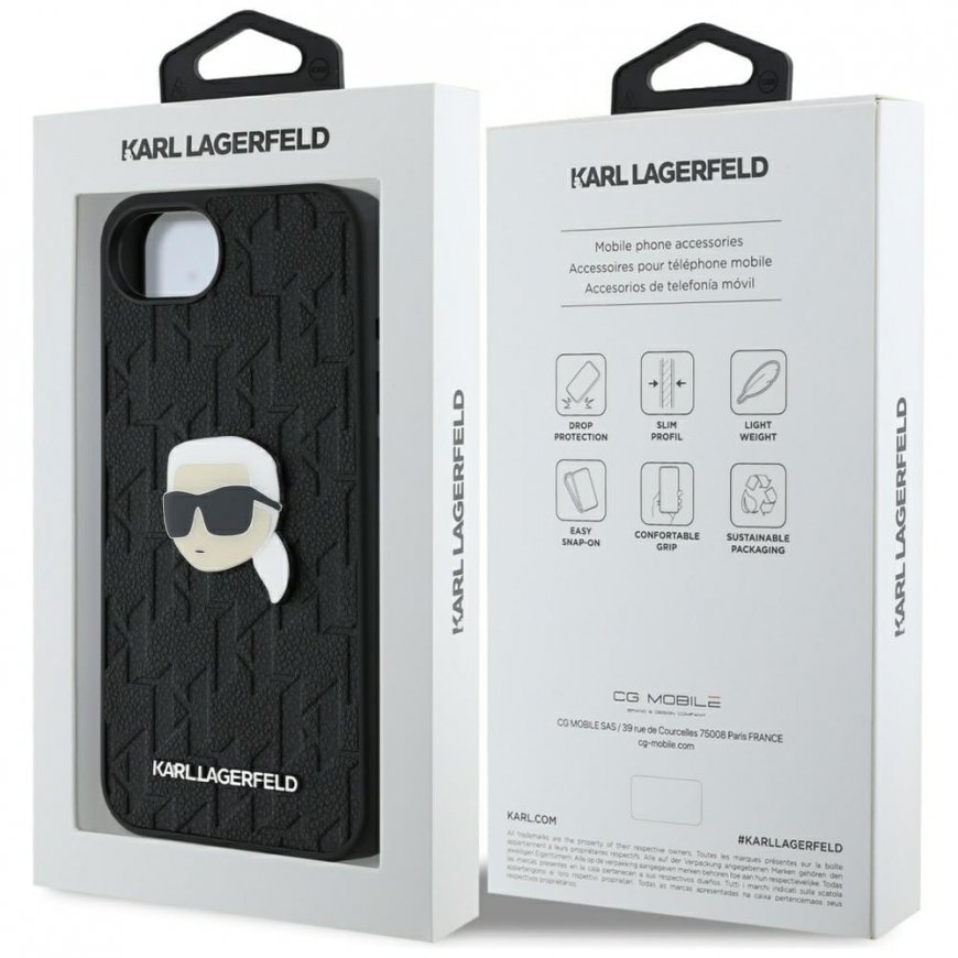 Case Karl Lagerfeld Monogram Karl Head Pin for iPhone 16e blac