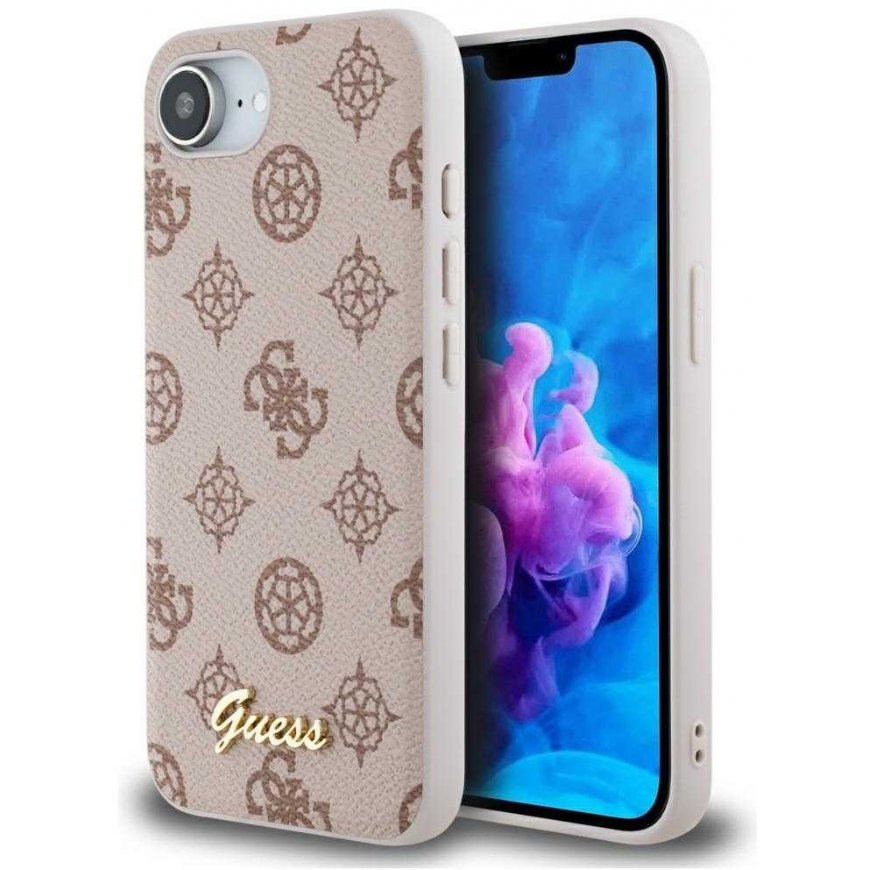 Guess Peony Script logotipas MagSafe iPhone 16e dėklas – rudas