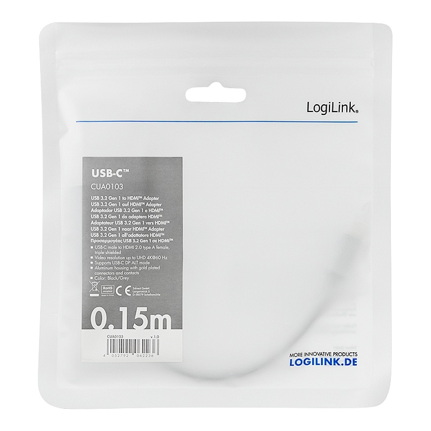 LogiLink CUA0103 kaapelin sukupuolenvaihtaja USB 3.2 Gen1 Type-C HDMI-A musta, Harmaa – 3