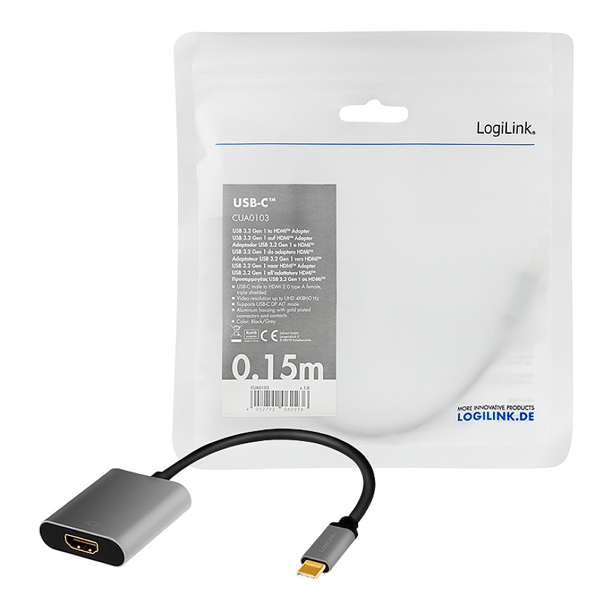 LogiLink CUA0103 kaabli soomuutja USB 3.2 Gen1 Type-C HDMI-A Must, Hall – 4