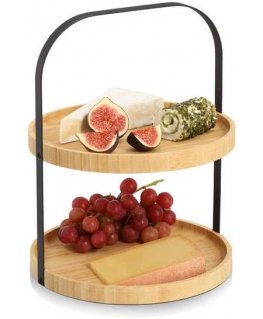 Bamboo serving plate with handle MAVARO, 2 tiers