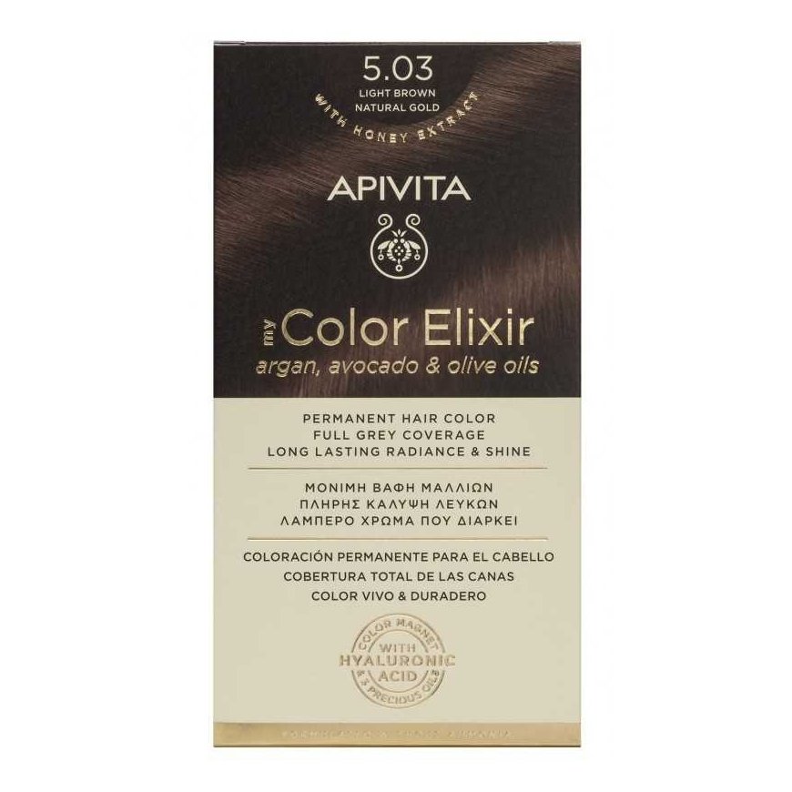 Kestoväri Apivita MY COLOR ELIXIR, 5.03 Vaaleanruskea luonnonkulta
