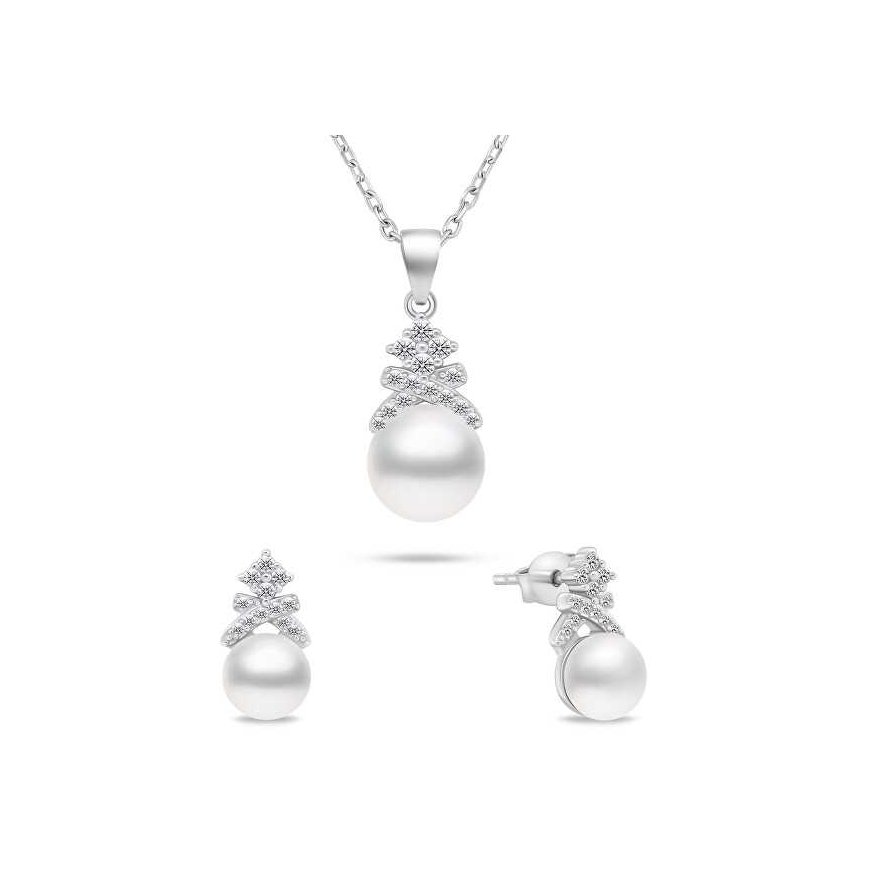 Brilio Silver Brilio Silver Charming Silver Pearl Jewelry Set SET238W (Earrings, Necklace)