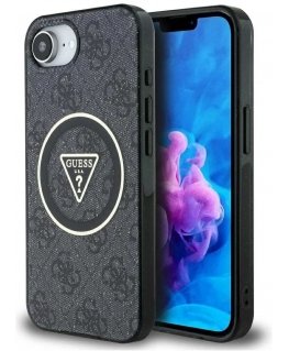 Case Guess IML Metal Glitter 4G Circle Triangle MagSafe Case for iPhone 16e - Black