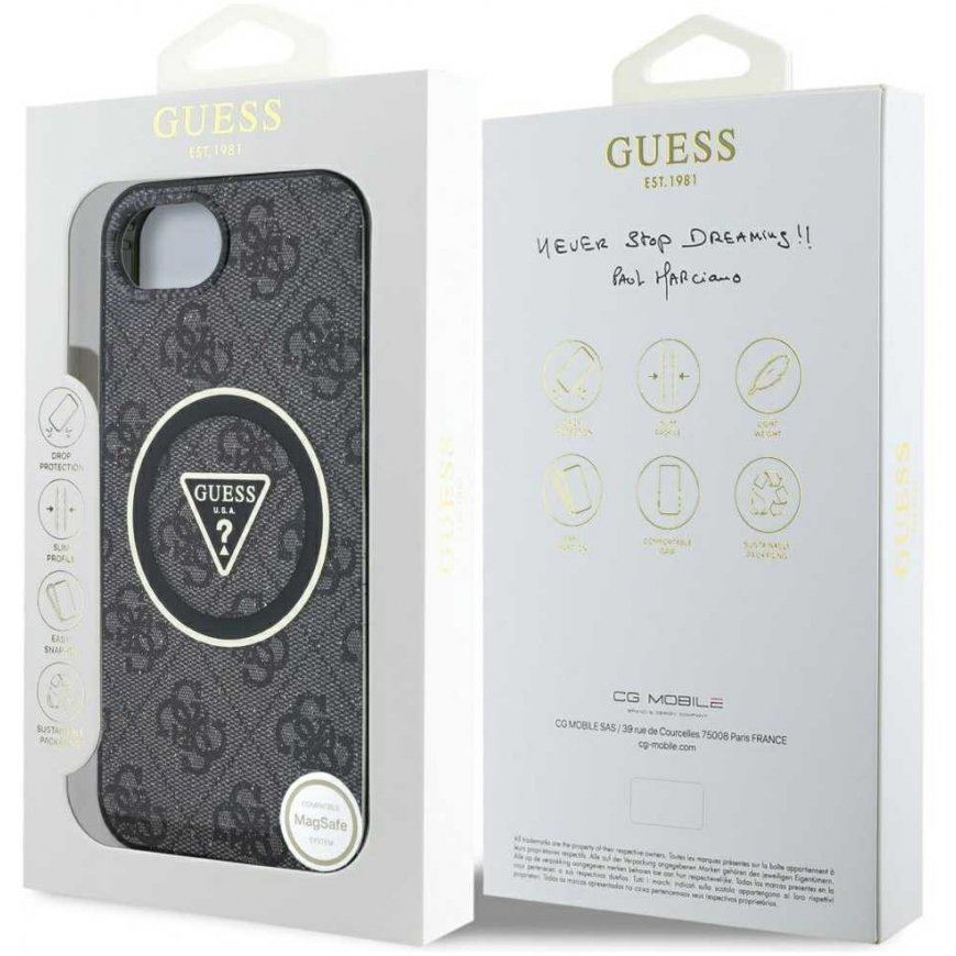 Case Guess IML Metal Glitter 4G Circle Triangle MagSafe Case for iPhone 16e - Black – 2